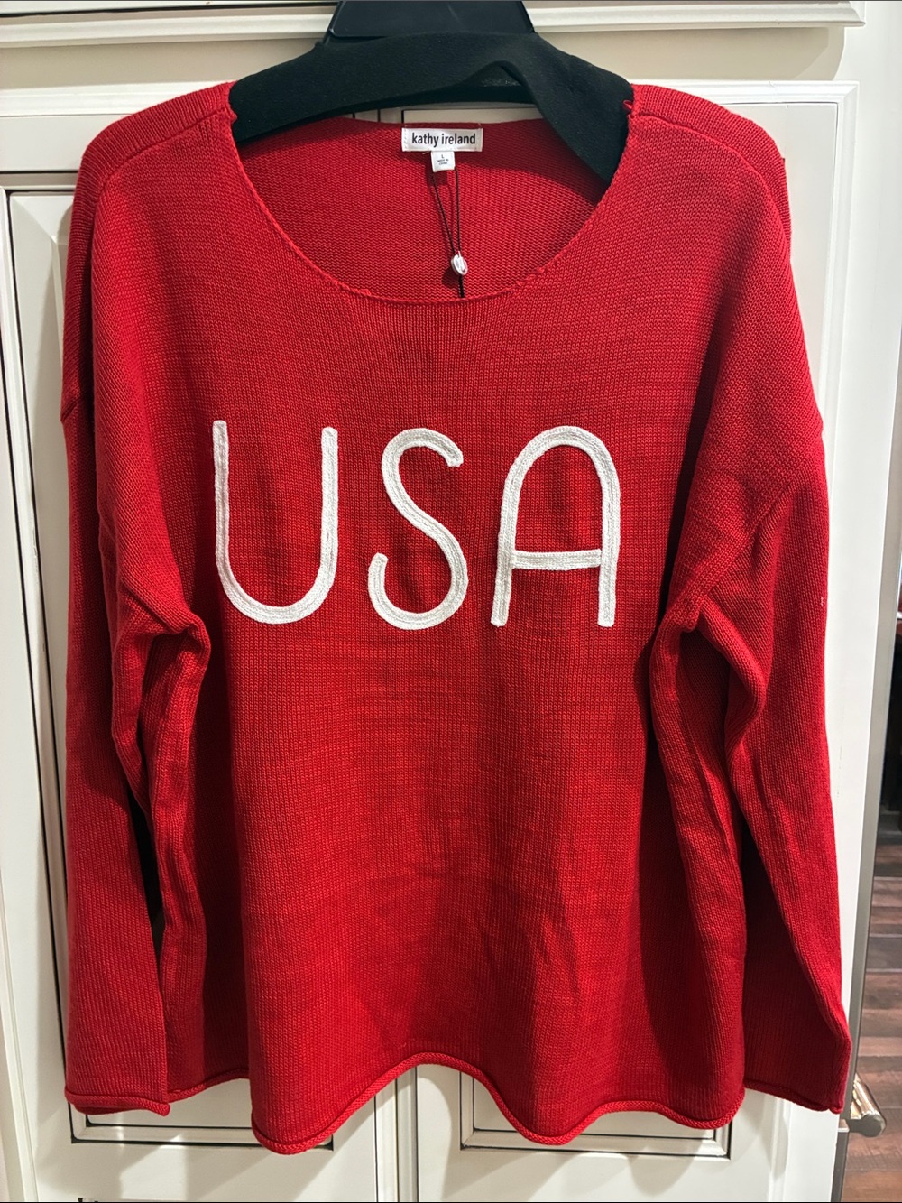 kathy ireland Red Sweatshirt with White USA Lettering